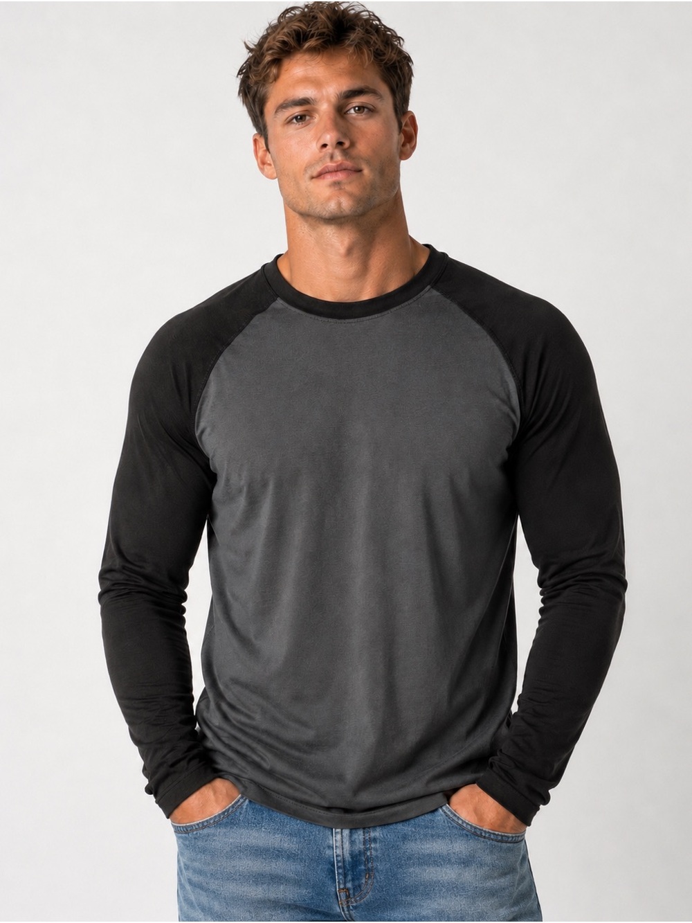 AHA Selective Men's Performance  Long Sleeve Raglan Shirt - Charcoal/Black